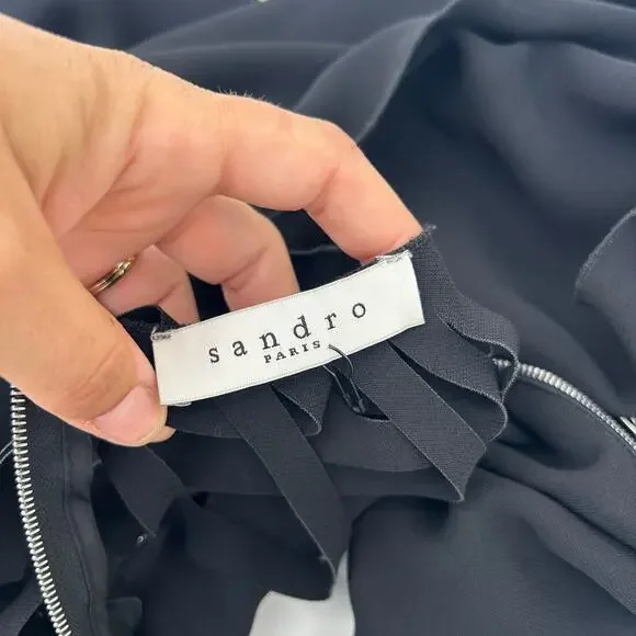 Sandro Paris Cut Out Black Mini Dress Edgy 8 Medium Short Going Out Chic - Picture 3 of 9